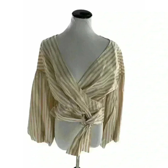 Derek Lam 10 Crosby Cropped Bell Sleeve Tie Waist Blouse Top Size - Picture 6 of 10